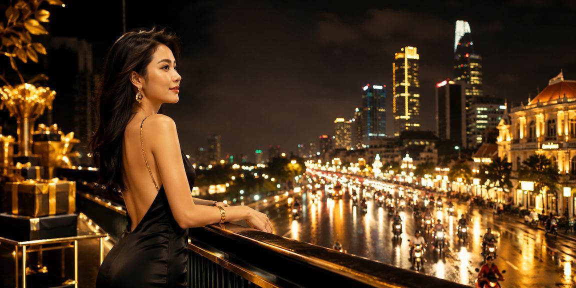 Ánh đèn neon rực rỡ của khu vực giải trí casino về đêm tại TP.HCM